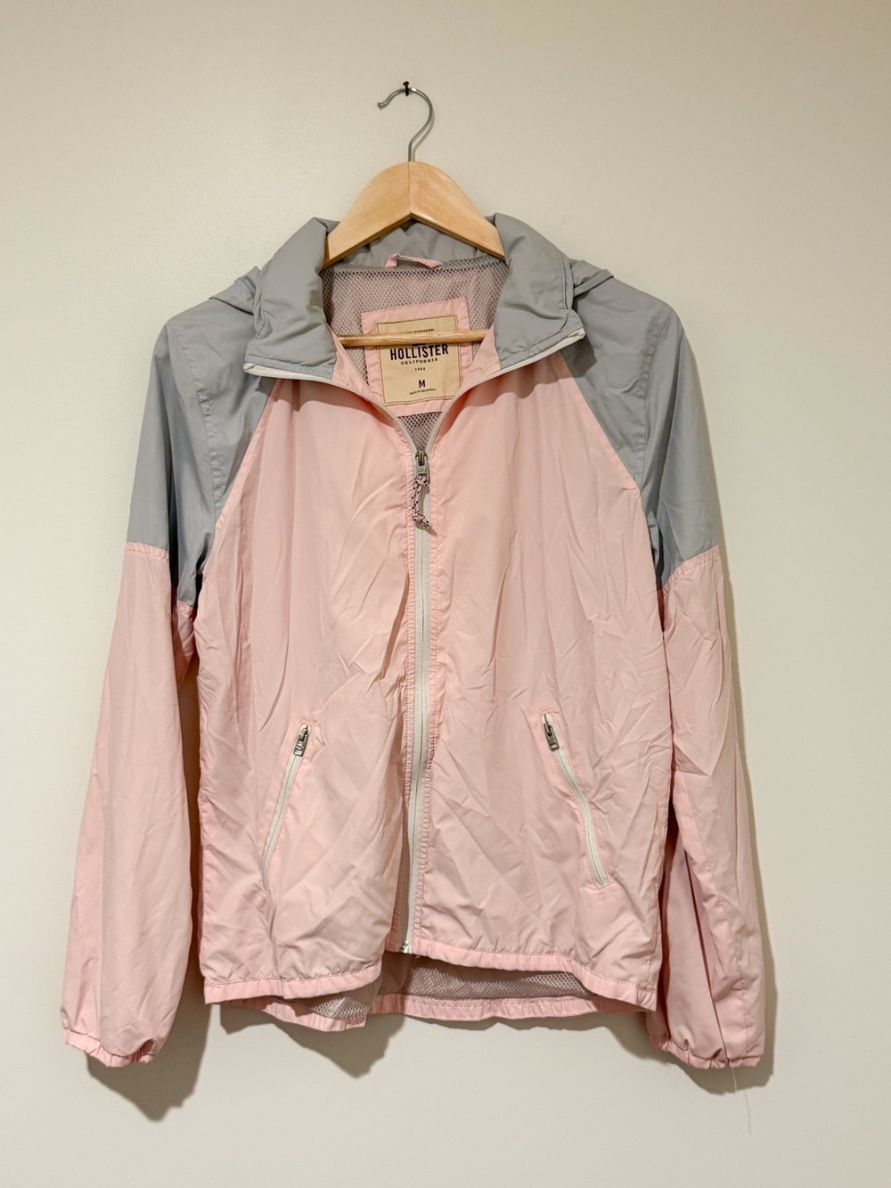 Hollister Pink and Light Gray Colorblock Windbreaker Jacket